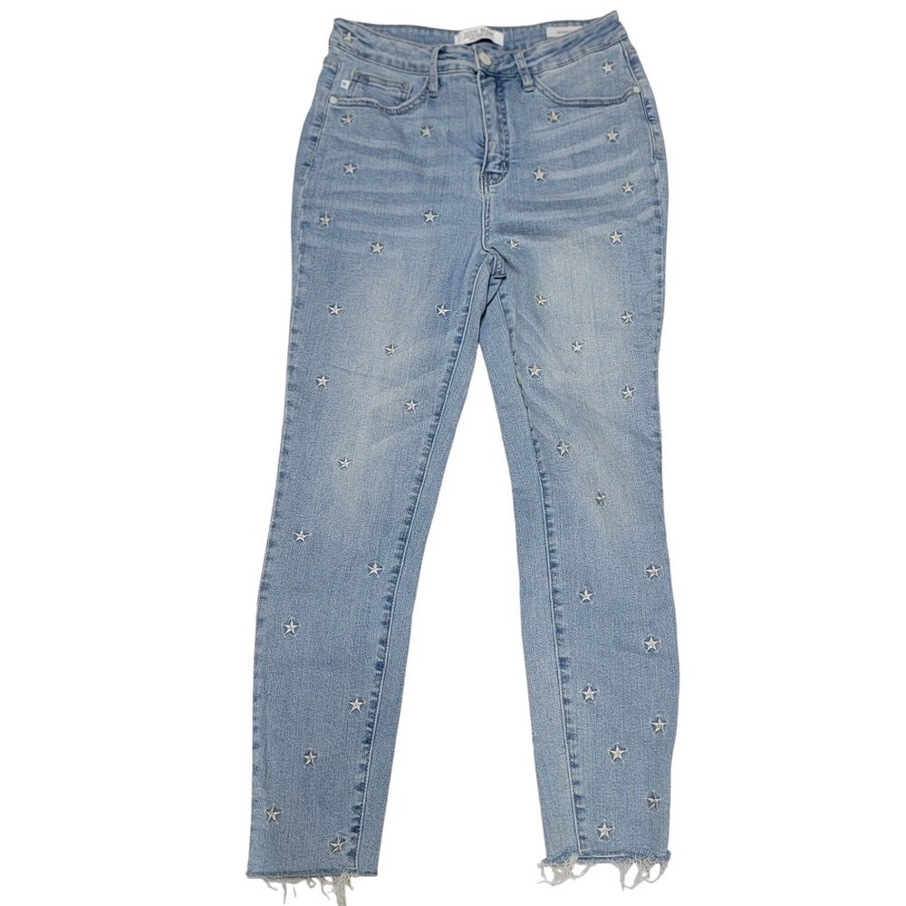 Judy Blue Womens Jrs Skinny Fit Star-Embroidered Light Wash Denim Jeans 9/29